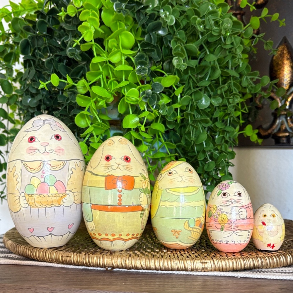 True Vintage Enesco Wood Nesting Bunnies